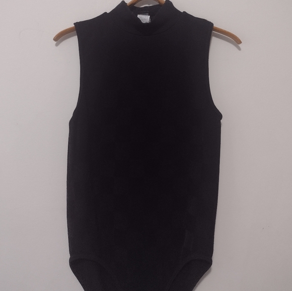 🌟SOLD🌟Forever 21 Black Checker Stretchy Turtle Neck Sleeveless Body Suit L - Picture 3 of 5